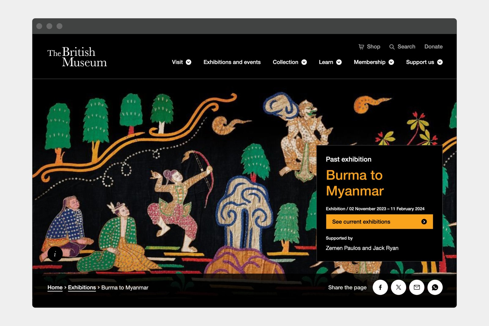 Exhibition website, desktop view.
