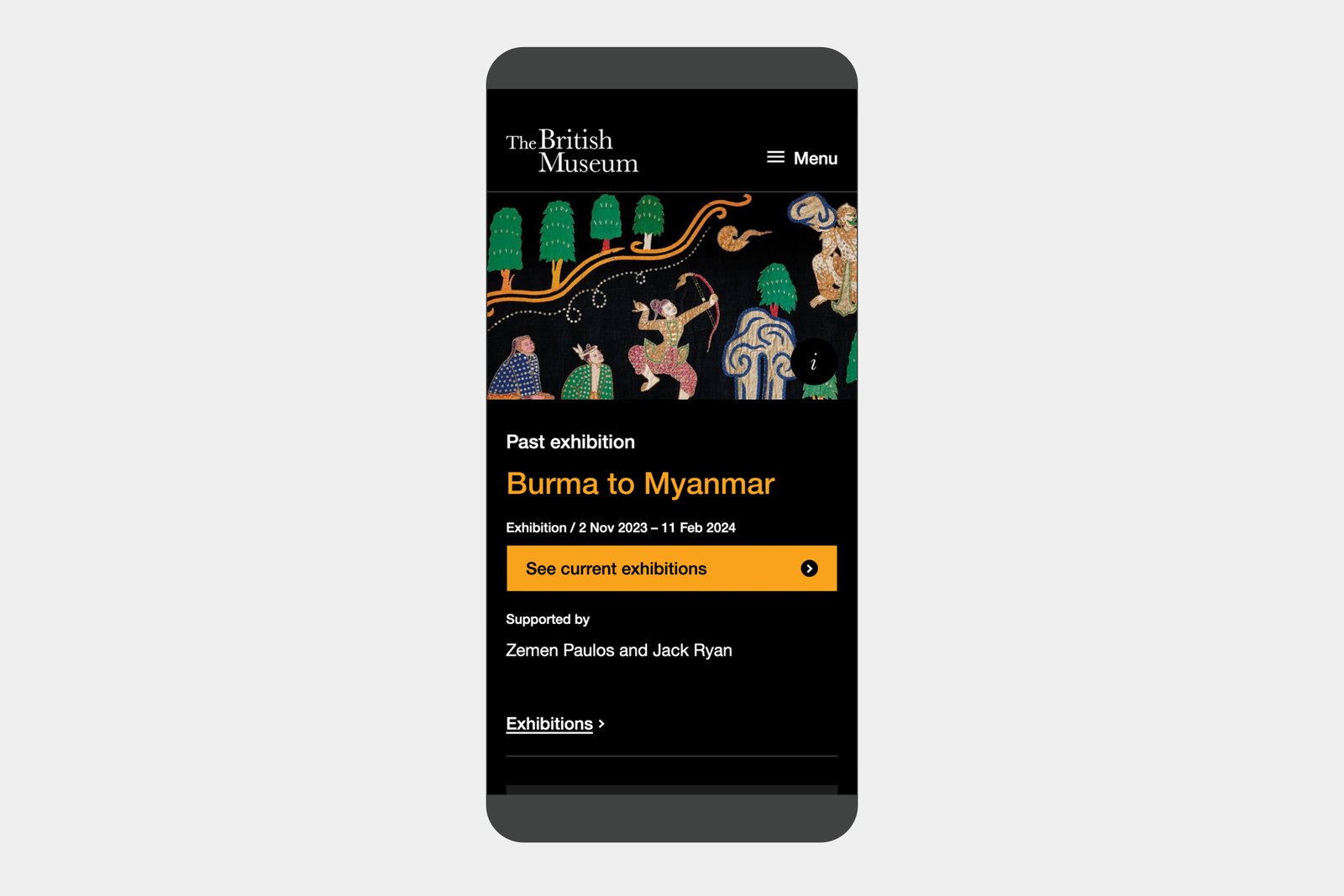 Exhibtion website, mobile view.