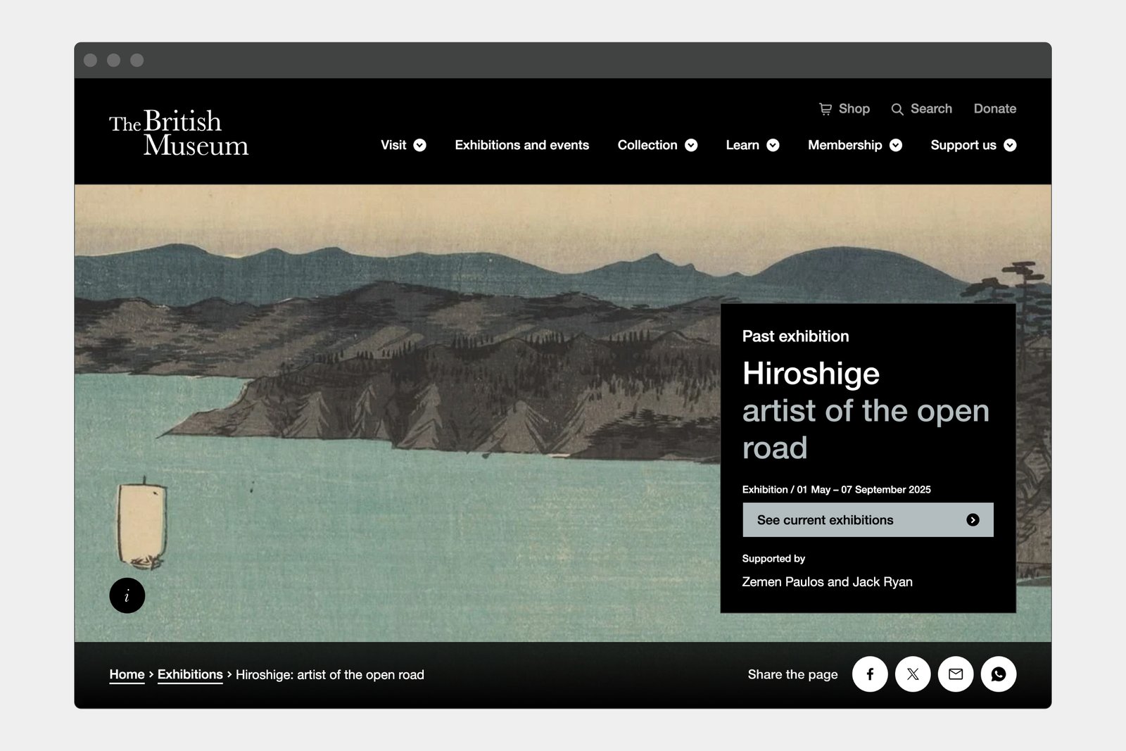 Exhibition website, desktop view.