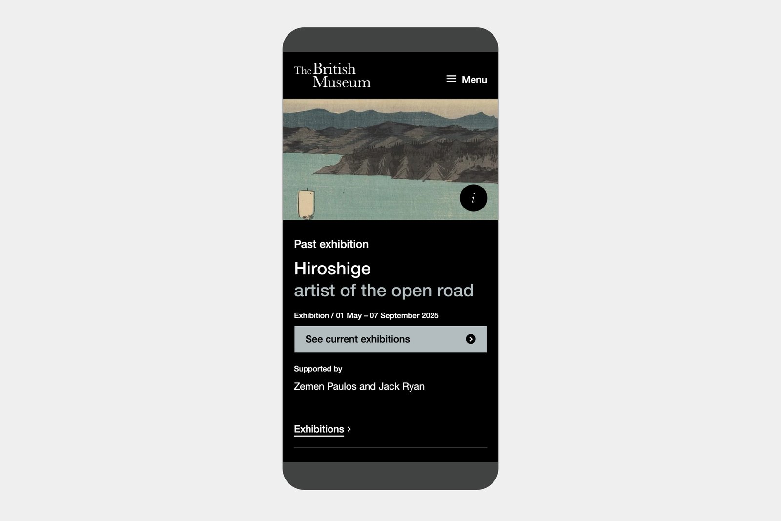 Exhibtion website, mobile view.