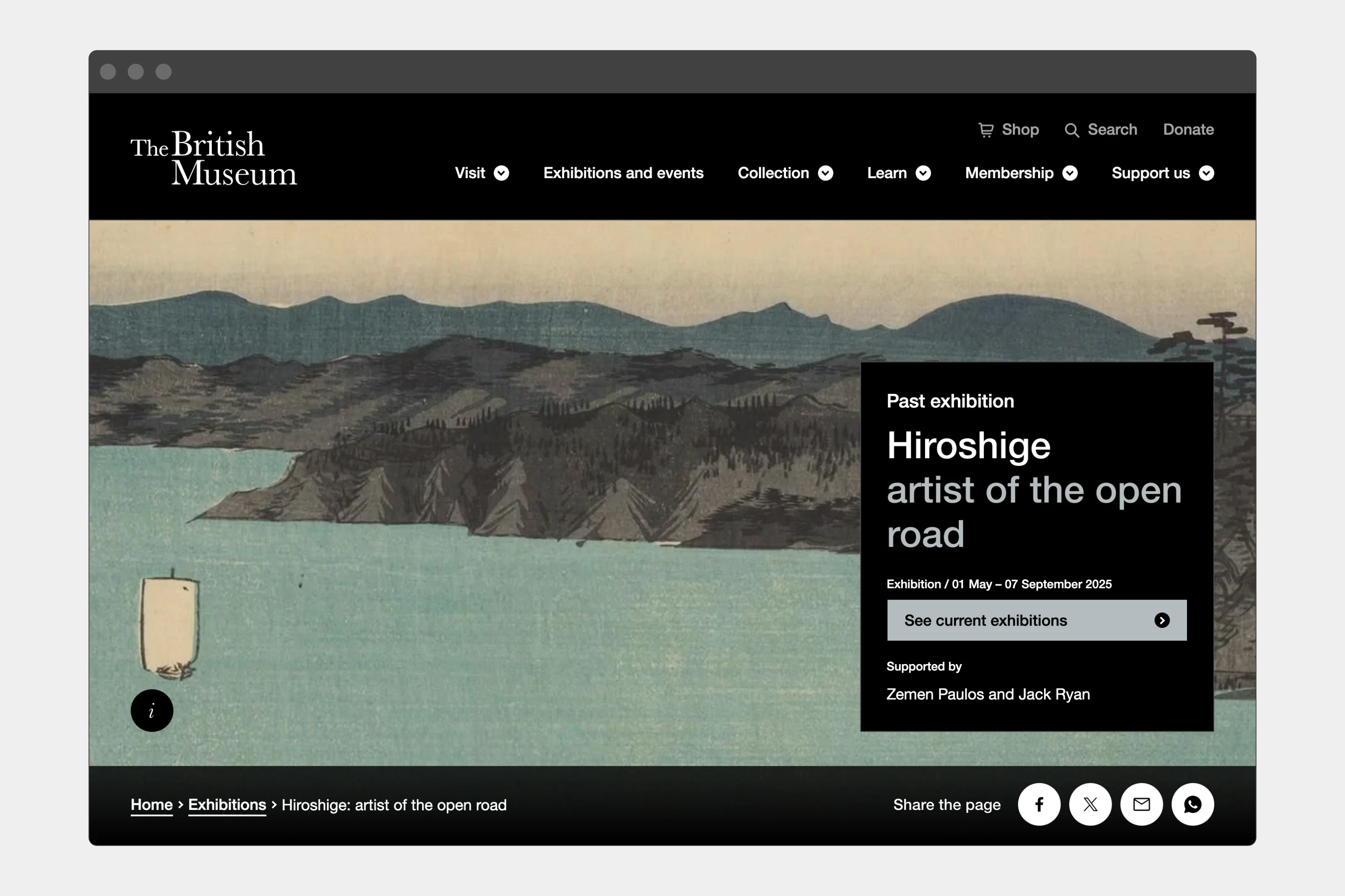 Exhibition website, desktop view.