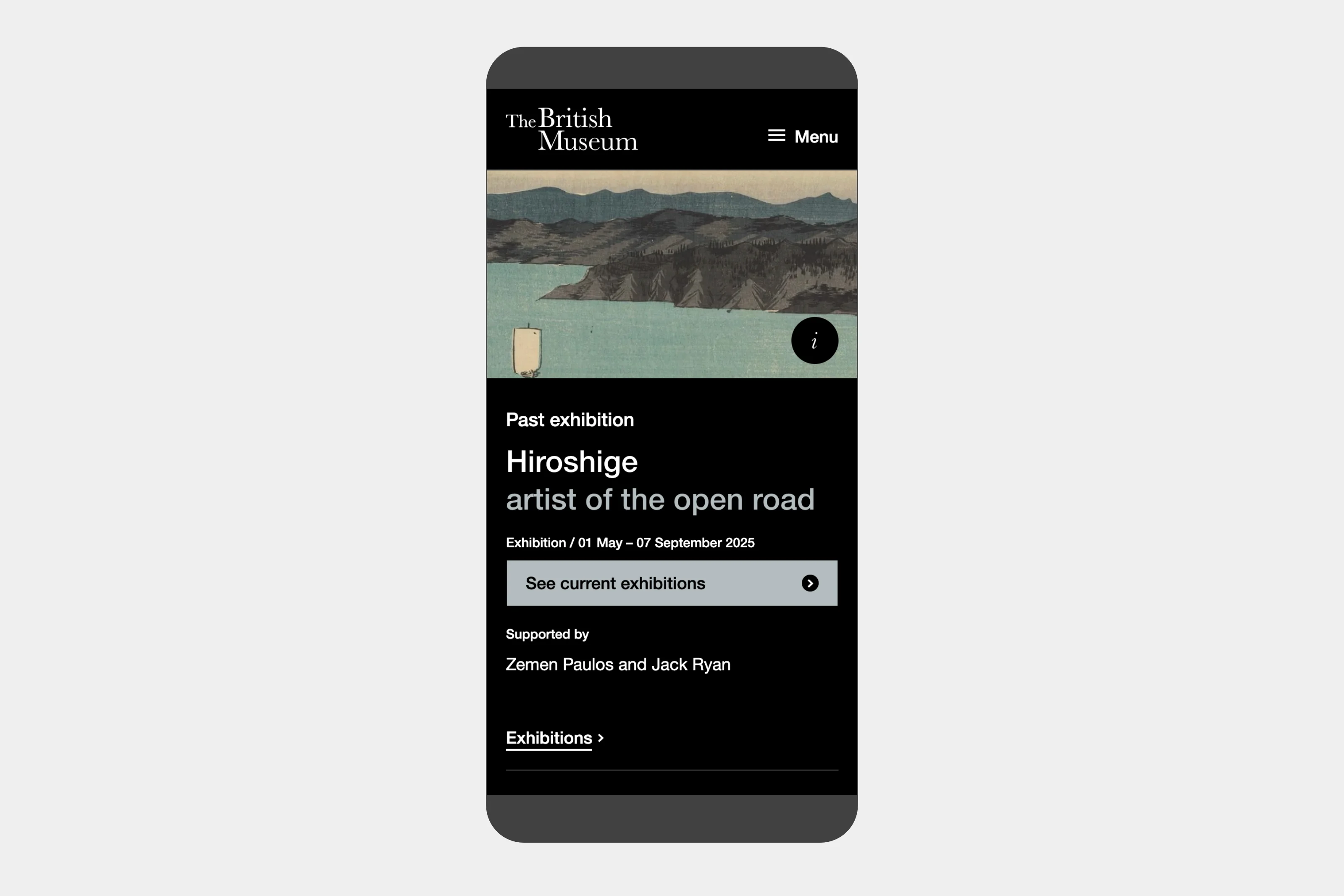 Exhibtion website, mobile view.