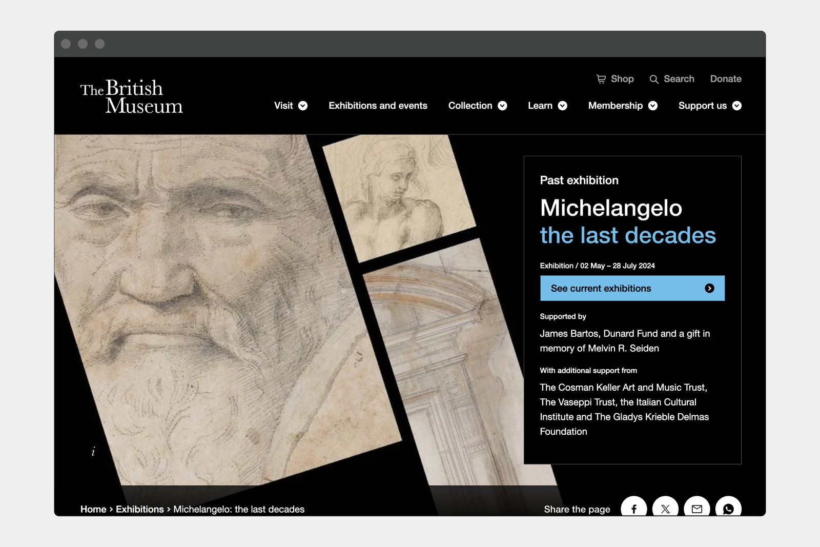 Exhibition website, desktop view.