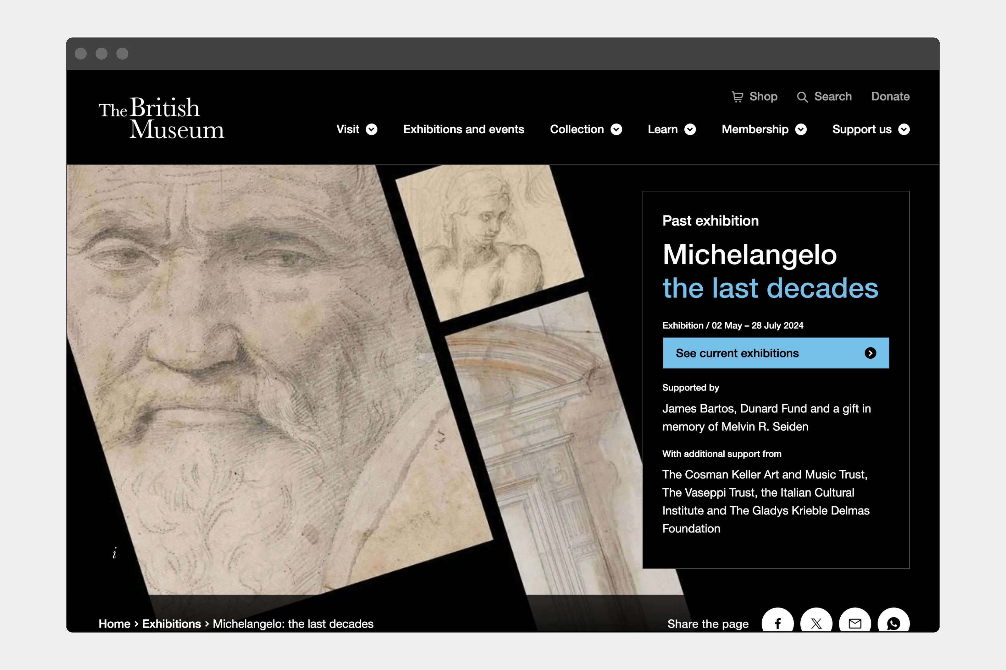 Exhibition website, desktop view.