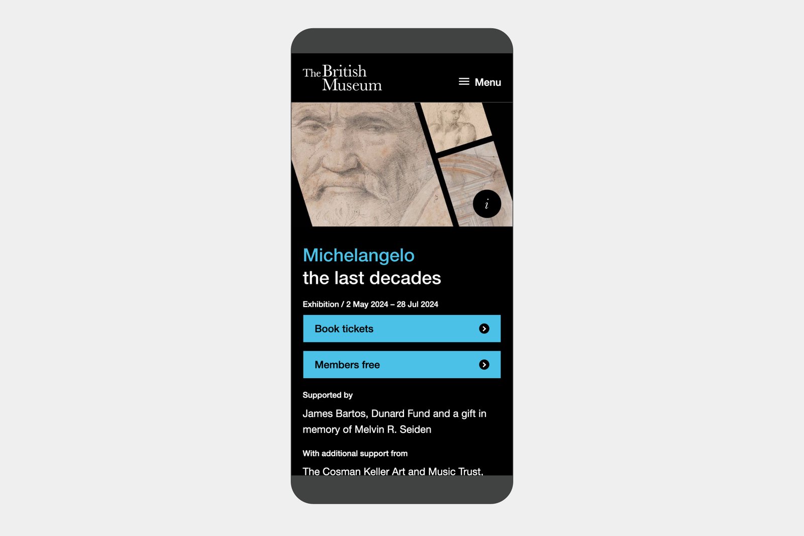 Exhibtion website, mobile view.