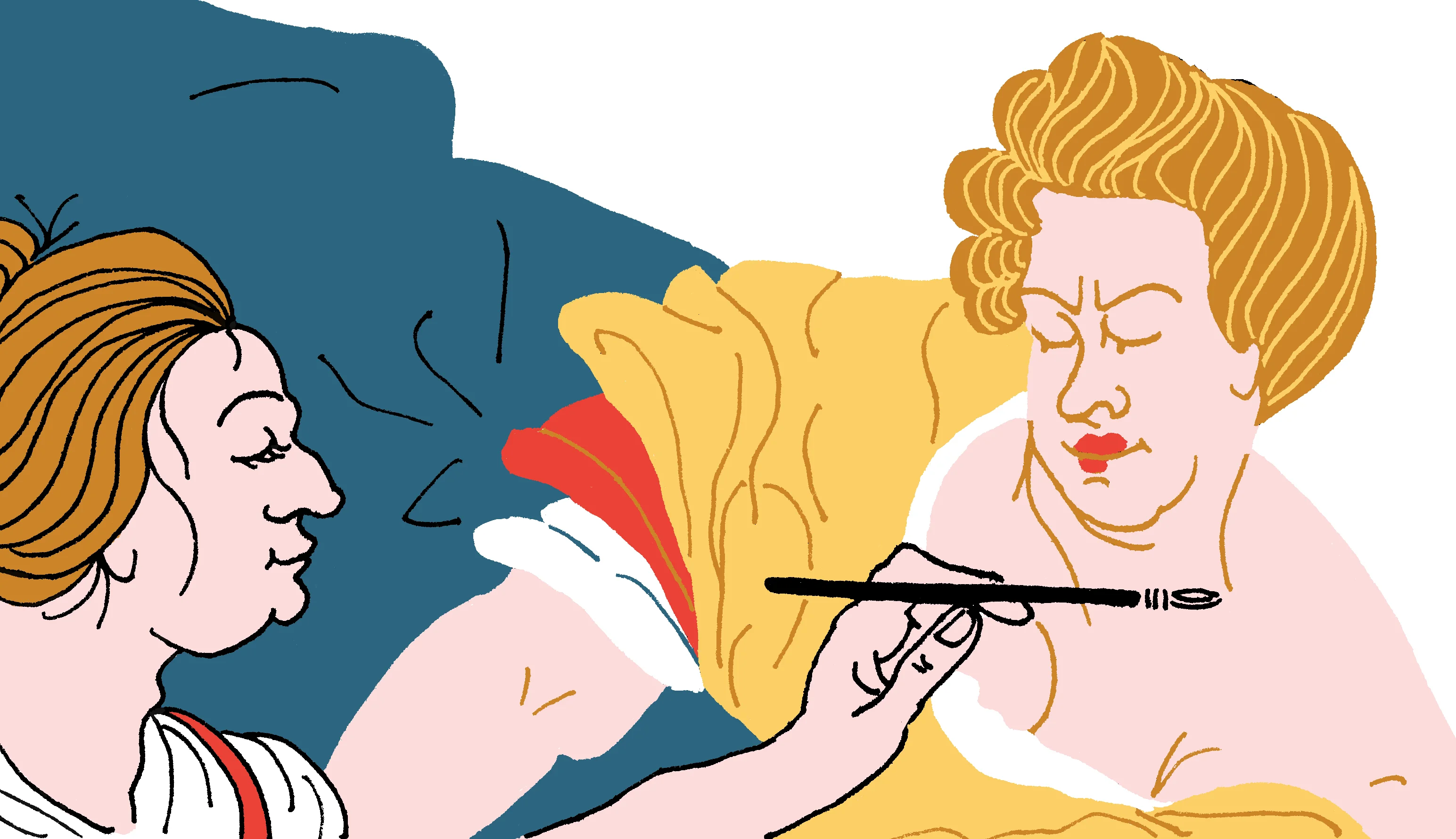 Close-up of Artemisia painting Judith’s face in 'Judith Slaying Holofernes'.