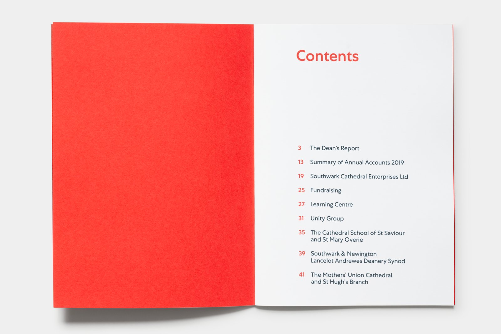 Contents spread of the 2019 issue.